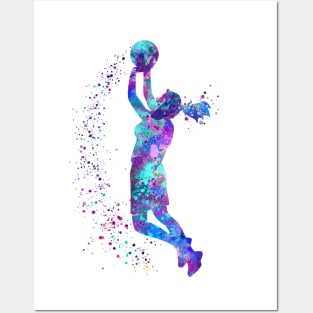 Girl Basketball Player Shooter Watercolor Sport Gift Posters and Art